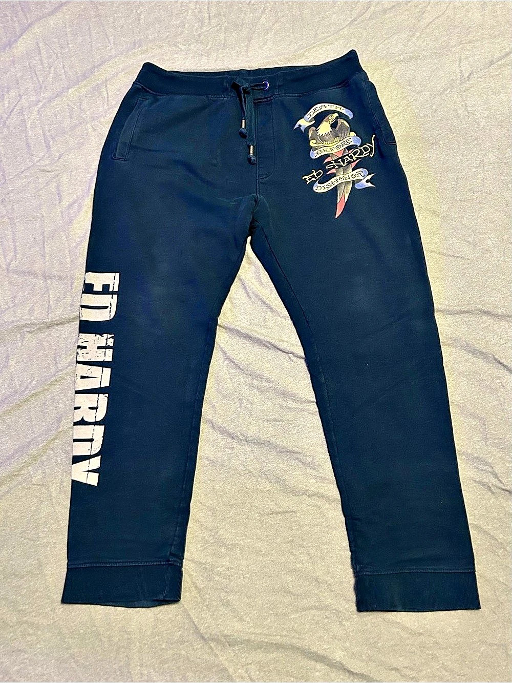 Ed Hardy Death Before Dishonor Eagle Fleece Sweatpants Graphic Jogger Pants XXL